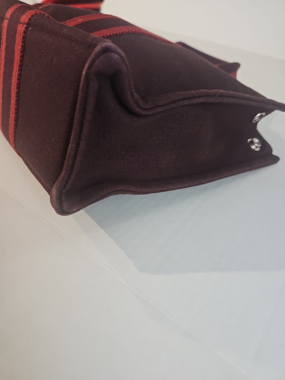 Hermes Fourre Tout PM Canvas Tote Bag Burgundy Red Made in France Cotton - Picture 4 of 15